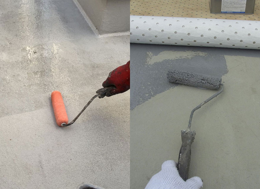 プライマー塗布・通気緩衝シート貼り(通気緩衝工法) 