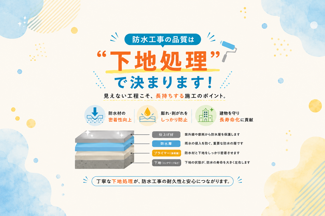 防水工事は、下地処理で決まります
